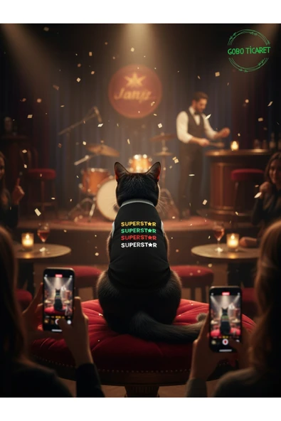 Gobo Siyah SUPERSTAR Yazılı Kedi ve Köpek Kıyafeti Tişörtü Elbisesi SMALL/S/Beden 1 ürün görseli 1
