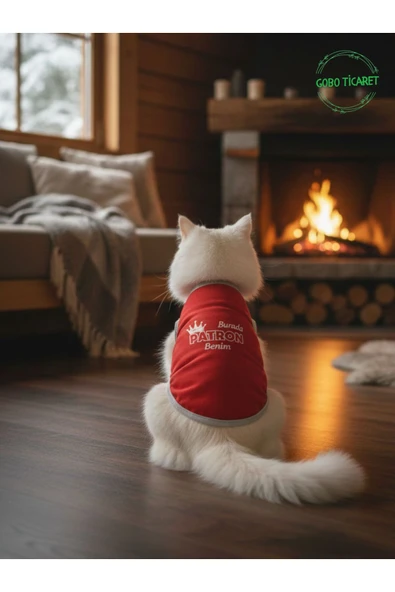 Gobo Burada Patron Benim Yazılı Kırmızı Kedi ve Köpek Kıyafeti Elbisesi SMALL/S/Beden 1 ürün görseli 1