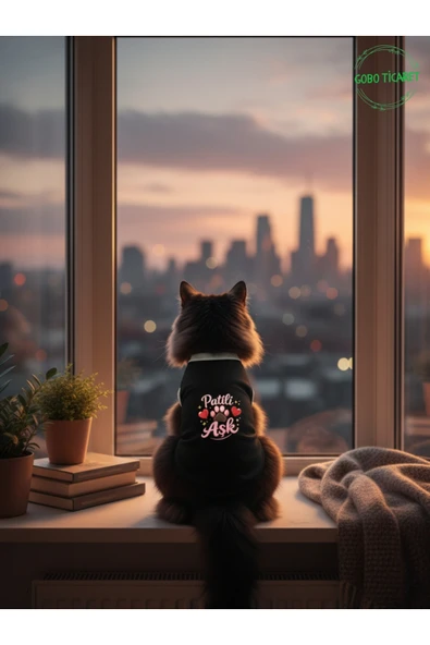Gobo Siyah Renkli Patili Aşk Baskılı Kedi ve Köpek Kıyafeti Tişörtü Elbisesi SMALL/S/Beden 1 ürün görseli 1