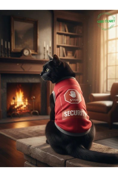 Gobo Kırmızı Stop Security (Güvenlik) Baskılı Kedi ve Köpek Kıyafeti Tişörtü Elbisesi SMALL/S/Beden 1 ürün görseli 1
