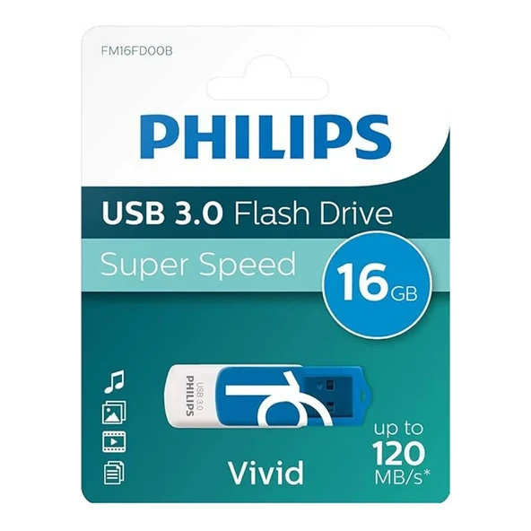Ürün Kodu: 11416 PHILIPS FM16FD00B/00 16 GB Vivid USB3.0 Bellek Mavi/Beyaz ürün görseli 1