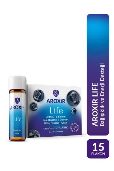 Aroxir Life Bağışıklık ve Enerji Desteği Aronya, L-Karnitin, Kore Ginsengi, Vitamin C, Üzüm Ekstresi ve Çinko 15 Flakon ürün görseli 1