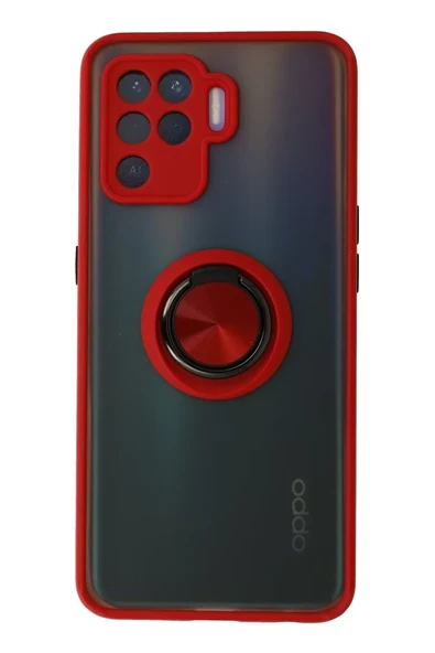 Newface Oppo Reno 5 Lite Kılıf Montreal Yüzüklü Silikon Kapak - Kırmızı ürün görseli 1