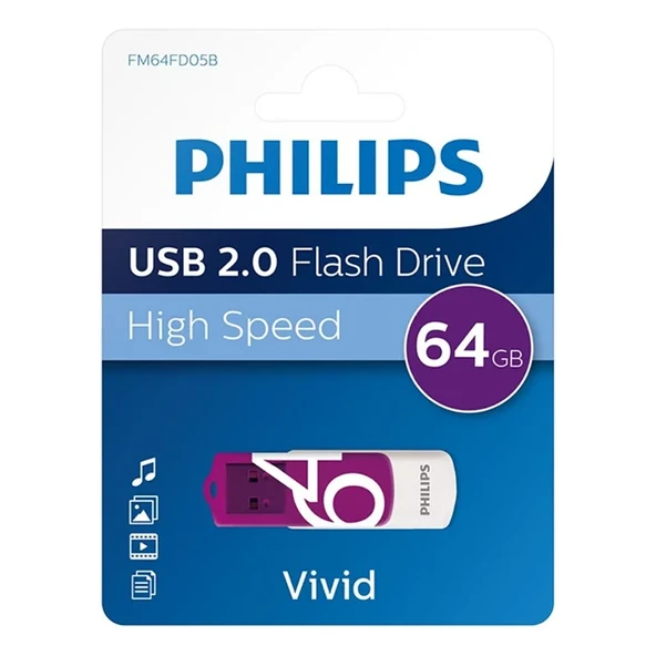 PHILIPS FM64FD05B/00 64 GB Vivid USB2.0 Bellek Mor/Beyaz ürün görseli 1