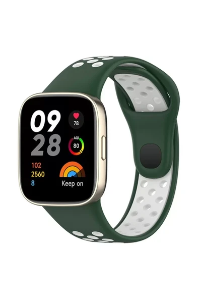 Newface Xiaomi Redmi Watch 3 Spor Delikli Kordon - Haki Yeşil-Beyaz ürün görseli 1