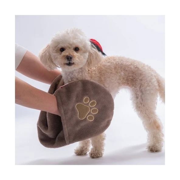 Pawstar Kedi  Köpek Banyo Kurulama Elcikli Havlu Kahverengi 23x78cm %100 Pamuk ürün görseli 1