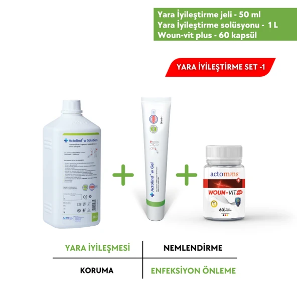 1 L Yara İyileştirme Solüsyonu + 50 ml Yara İyileştirme Jeli + Actomins® Woun-Vit Plus | 3'lü Set ürün görseli 1