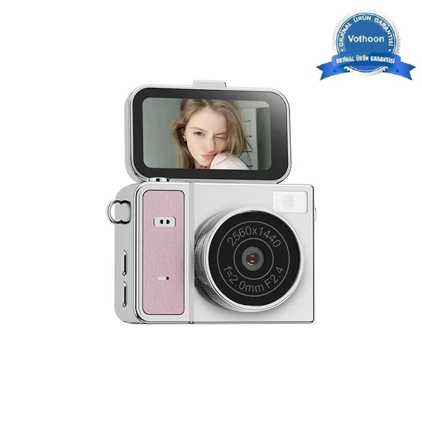 2k Mini Dijital Retro Video Kamera Flaşlı Dijital Vlog Mini Fotoğraf Makinesi Türkçe Menü Pembe ürün görseli 1