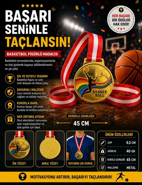 Avessa Mad-Bas-2 Basketbol Figürlü Madalya 6.5 Cm ürün görseli 1