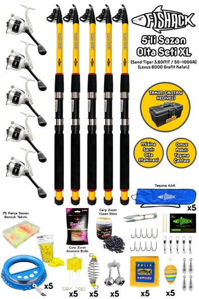 Tam Takım Sazan Olta Seti - 5'li Set - XL - 3.60MT/50-100GR ürün görseli 1