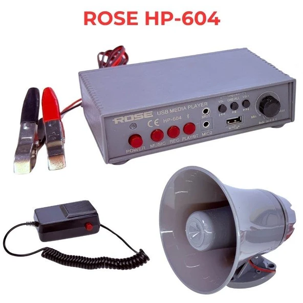 Rose HP-604 Pazarcı Anfi Seti-Mıknatıslı Horn-Kablolu Mikrofonlu-Ses Kayıtlı-Bluetooth/SD Card/USB ürün görseli 1