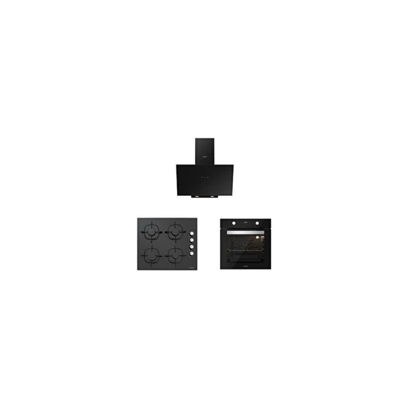Silverline Siyah Cam Ankastre Set (3481 Flam 60+CS5335B02+BO6502B02) ürün görseli 1