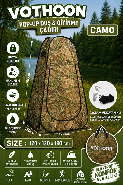 Otomatik Kabin Giyinme Çadırı 120x120x190 Cm Üst Havalandırma Yan Pencereli Duş & Wc Çadırı ürün görseli 1