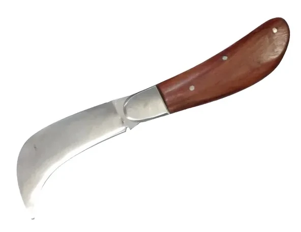 Bursa Çelik Eğri Bağ / Kablo / Aşı Çakısı, Ahşap Saplı - 22 Cm ürün görseli 1