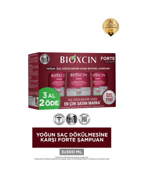 Bioxcin Forte Şampuan Tüm Saç Tipleri Için 3x300ml - Yoğun Dökülme Şampuanı Avantajlı Paket ürün görseli 1