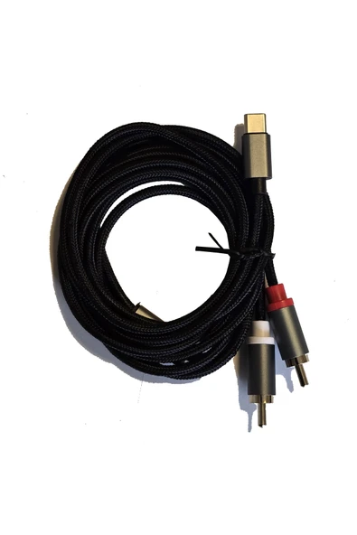 Type-C to 2 RCA Ses Kablosu 2 Metre Örgülü Kıvrılmaz Dönüştürücü Telefon Amfi Mikser Hoparlör Kablosu ürün görseli 1