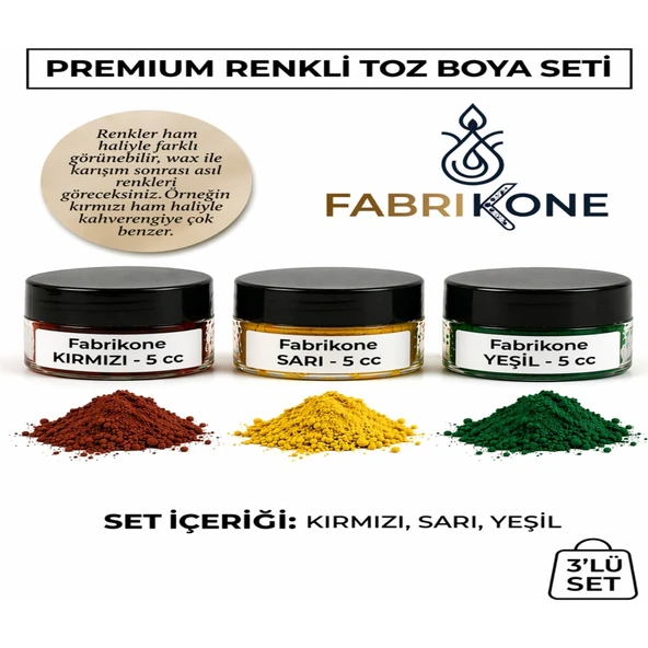 3'lü Set Premium Parafin Soya Wax Toz Mum Boyası Hobi Seti - 5 cc (Kırmızı, Sarı, Yeşil) BKFAB3KSRY5G ürün görseli 1