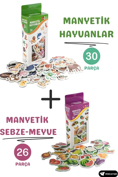 Oyuncak Manyetik Mıknatıslı 30 Parça Hayvanlar 26 Parça Sebze Meyveler Eğitici Set Magnet ürün görseli 1