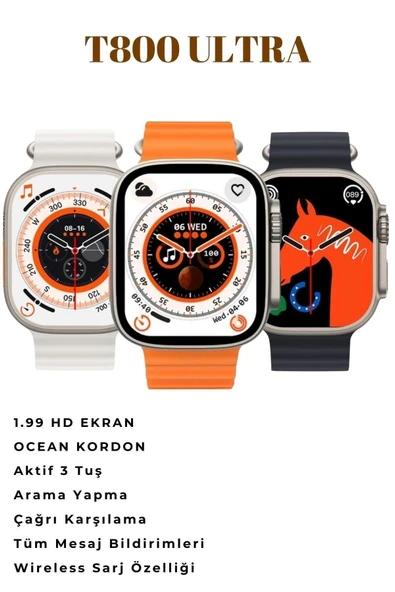 Watch 8 Series Ultra Uyumlu T800 Ultra Şık Tasaraımlı 3 Tuş Aktif 2023 Akıllı Saat ürün görseli 1