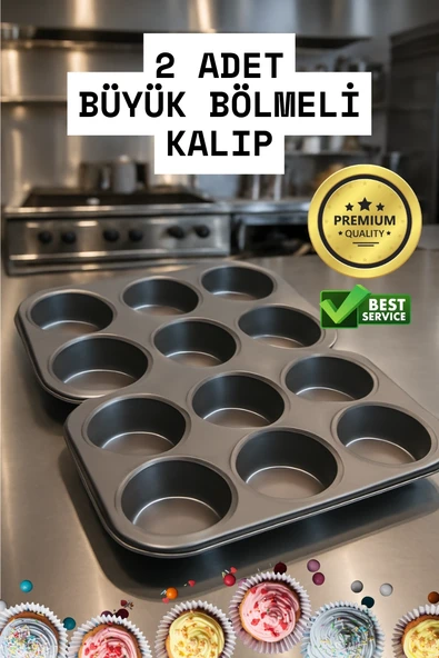 2 Adet Cupcake Fırın Kalıbı 6 Büyük Bölmeli Muffin Kek Kalıbı ürün görseli 1