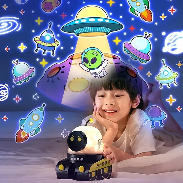 Çocuklar İçin Eğitici Eğlenceli Robot Figür Projektör Gece Lambası Uyku Arkadaşı ürün görseli 1
