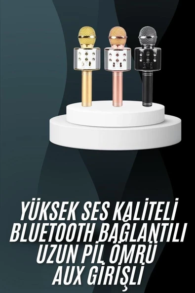Karaoke Mikrofon Bluetooth Bağlantılı Aux Girişli Uzun Pil Ömrü Yüksek Ses Kaliteli ürün görseli 1