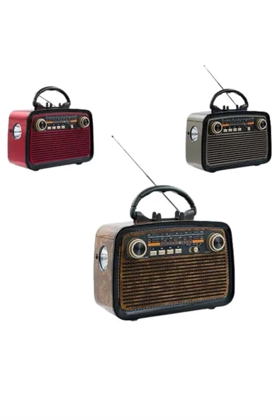 Bluetooth Hoparlör Ahşap Renk Vintage Işıklı Nostaljik Radyo Fm Ahşap Görünümlü ürün görseli 1
