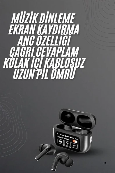 Kulak İçi Bluetooth Kulaklık Ekranlı Müzik Dinleme Çağrı Cevaplama Siyah ürün görseli 1