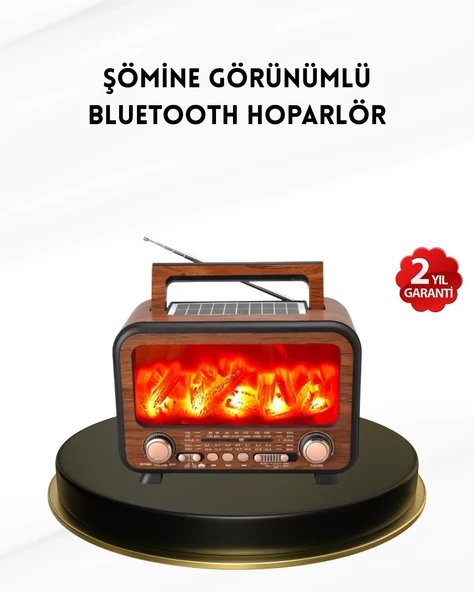 Alev Işığı Efektli Solar Bluetooth Hoparlör Radyo Destekli Taşınabilir Model ürün görseli 1