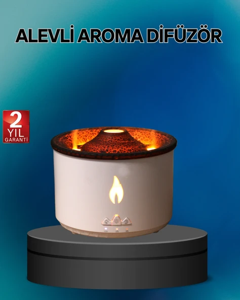 Alev Efektli Buhar Makinesi – Aromaterapi, Nemlendirme ve Işık Modlu Tasarım ürün görseli 1