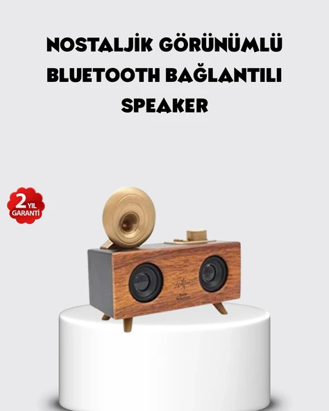 Retro Gramofon Tasarımlı Bluetooth Hoparlör – 3D Stereo Ses, 1800 mAh Batarya ürün görseli 1