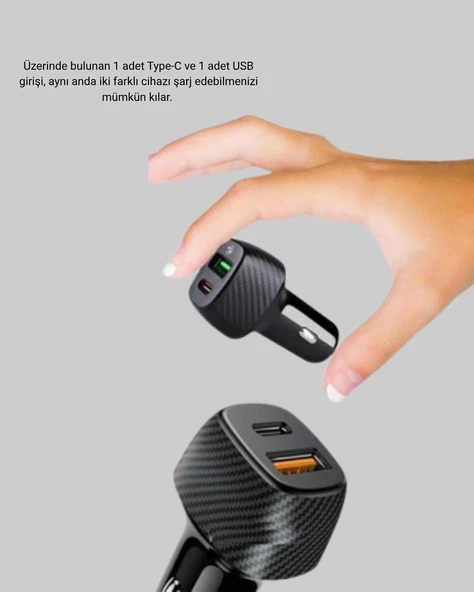 Araç Tipi Hızlı Şarj Adaptörü Type-C PD USB Çift Port Kompakt - Resim 5