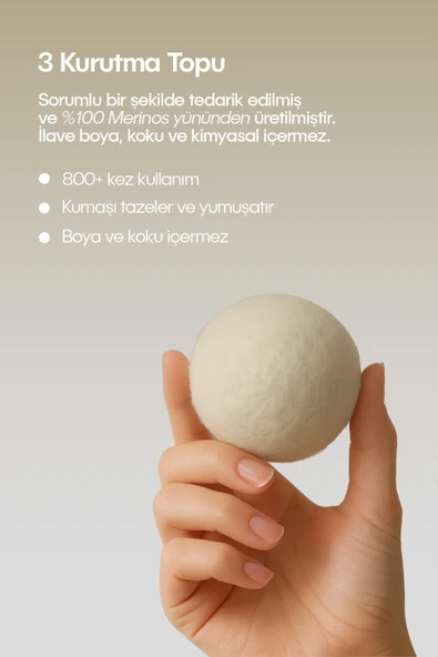 Çamaşır Yün Kurutma Topu ve Koku Seti - Kurutma Makinesi İçin - 3 Adet Top ürün görseli 1