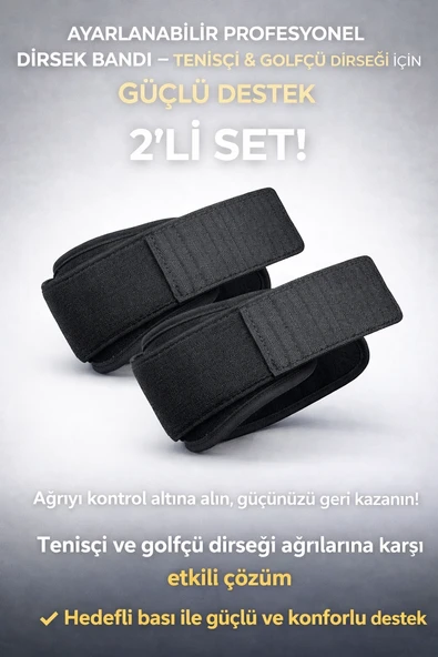 Ayarlanabilir Profesyonel Dirsek Bandı 2’li Set – Tenisçi & Golfçü Dirseği İçin Güçlü Destek ürün görseli 1