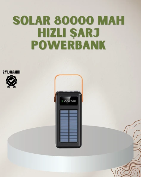 Powerbank Solar Fenerli Çoklu Kablolu Taşınabilir Şarj Aleti ürün görseli 1