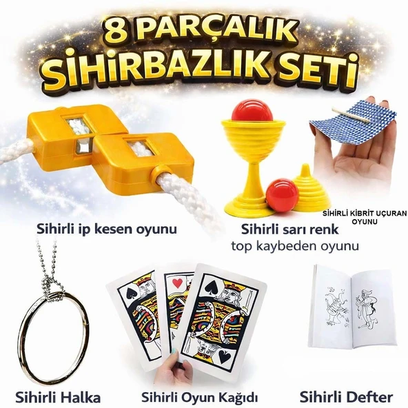 8’li Sihirbazlık Seti (Kibrit, Defter, Halka, Kupa, İp, 3’lü Kart) ürün görseli 1