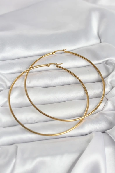316L Çelik Gold Renk 80 mm Kadın Halka Küpe ürün görseli 1