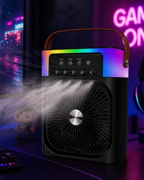 Taşınabilir Mini Klima Nemlendirici Fan RGB Led Aydınlatmalı USB Fan ürün görseli 1