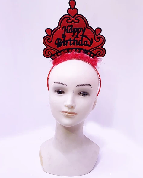 Happy Birthday Neon Kırmızı Renk Doğum Günü Tacı 24x15 cm ürün görseli 1