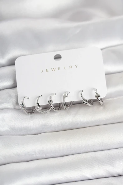 Pirinç Gümüş Renk Botega Model Kadın Küpe Seti ürün görseli 1