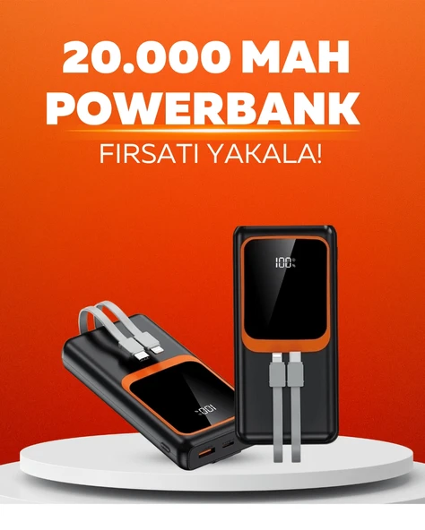 20.000 mAh Powerbank – 22.5W Hızlı Şarj, Çok Kablolu, Dijital Göstergeli ürün görseli 1