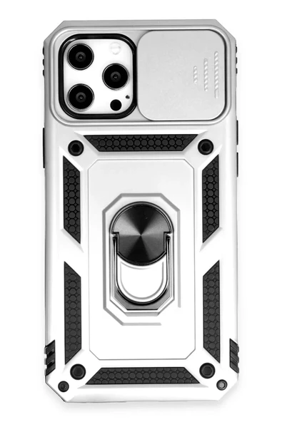 Newface Apple iPhone 12 Pro Max Kılıf Pars Lens Yüzüklü Silikon - Gümüş ürün görseli 1
