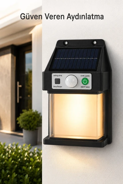Güneş Enerjili Sensörlü Solar Aplik Duvar Tipi Dış Mekan Hareket Algılamalı Işık ürün görseli 1