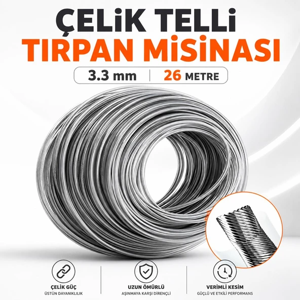 Çelik Telli Motorlu Tırpan Misinası 3.3 mm 26 Metre Çim Ot Biçme Teli Güçlü Kopmaz Misina ürün görseli 1