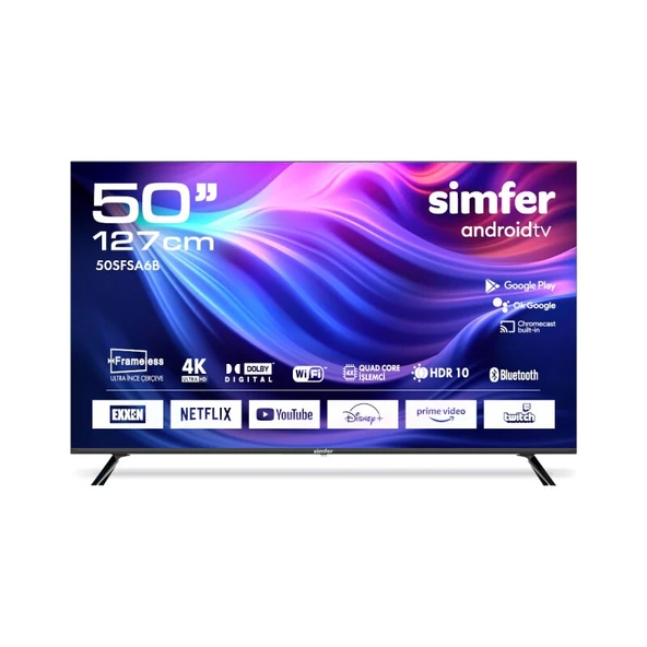 Simfer 50SFSA6B 50" 127 Ekran Uydu Alıcılı  4K Ultra HD Android LED TV ürün görseli 1