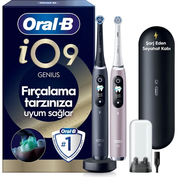 Oral-B iO 9 2'li Şarjlı Diş Fırçası Seti - Yumuşak Kıllar ve Dairesel Temizlik Özelliği ürün görseli 1