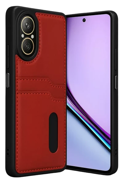 Newface Realme 12 Lite Kılıf Sara Kartvizitli Deri Kılıf - Kırmızı ürün görseli 1