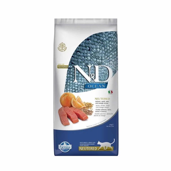 N&D Düşük Tahıllı Somon Balıklı ve Portakallı Kısırlaştırılmış Yetişkin Kedi Maması 10 kg ürün görseli 1