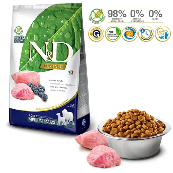 N&D Tahılsız Kuzulu&Yabanmersinli Orta-Büyük Irk Yetişkin Köpek Maması 12 Kg ürün görseli 1