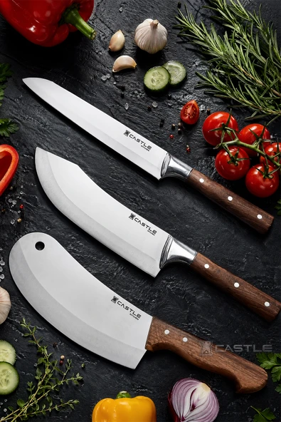 Hand Craft Mutfak Bıçak Seti Et Ekmek Sebze Salata Şef Bıçağı 3 Lü Set Günlük Kullanım ( Mft-090 ) ürün görseli 1